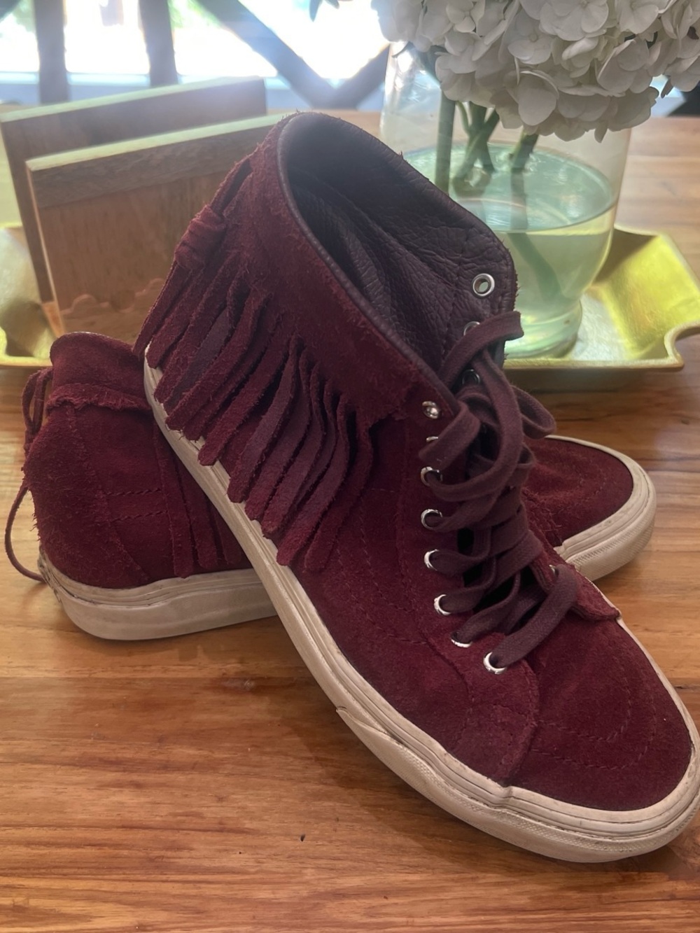 Vans Burgundy Suede Fringe High-Top Sneakers 8